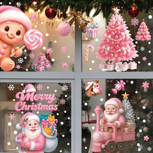 Joyeux Adorable statique rose noël décoratif verre bonhomme <span class=keywords><strong>de</strong></span> neige père noël cerf neige autocollants maison salon fenêtre décor - Product Image 4