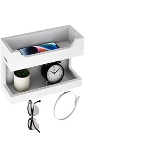 Soporte de pared de doble capa para cargar teléfonos, 25cm x 17cm x 9cm, estante de almacenamiento para iPhone 13 14 con ganchos y almohadillas magnéticas - Product Image 2