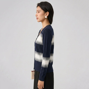 Fashionable 100% Wool Color-Block Stripe Knit <strong>Lightweight</strong> <strong>Cardigan</strong> Casual Long Sleeve Sweater <strong>for</strong> Spring <strong>Summer</strong> Daily Wear - Product Image 4