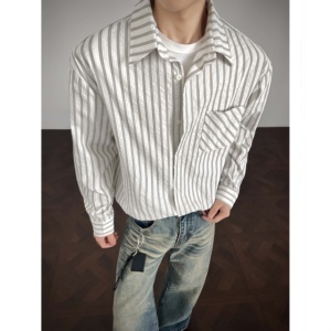 <span class=keywords><strong>Chemise</strong></span> rayée vintage à manches longues et épaules droites, <span class=keywords><strong>chemise</strong></span> <span class=keywords><strong>homme</strong></span> élégante à coupe ample et décontractée - Product Image 2