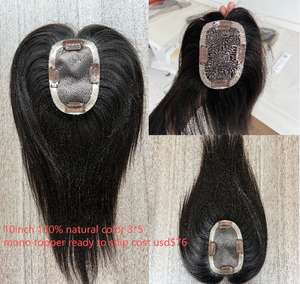 En stock: Pequeño mono topper de cabello humano <span class=keywords><strong>3x4</strong></span> para cobertura de la corona, ideal para áreas delgadas, de 10 pulgadas, ligero, para disimular la calvicie en la raíz. - Product Image 1