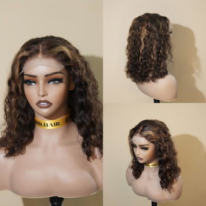 Cabello humano con logotipo personalizado XBL #4/27, pelucas Bob de color rubio marrón, sin pegamento, 5x5, peluca Frontal corta de 10 pulgadas para novia - Product Image 1