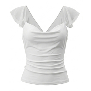 Viviblook Y26TP149 T-shirt décontracté d'été pour femme, nouveau haut sexy ajusté à col bas pour les vacances à la plage - Product Image 4