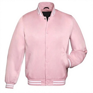 <b>Pink</b> Satin Bomber <b>Jackets</b>, Varsity Letterman <b>Jacket</b>, Ribbed Collar Cuffs, Custom Team <b>Jacket</b>, Unisex Streetwear Fashion <b>Jackets</b> - Product Image 1