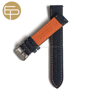 personnalisé bleu marine doux veau véritable bracelet de montre en cuir avec doublure orange 14 16 18 20 22 24 26mm - Product Image 3
