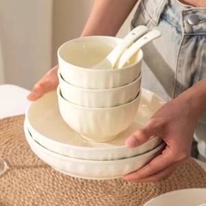 Vajilla de Cerámica Blanca Crema Estilo Francés, Sostenible, <span class=keywords><strong>para</strong></span> Reuniones Familiares y Bodas, Apta <span class=keywords><strong>para</strong></span> Microondas, Lavavajillas y <span class=keywords><strong>Horno</strong></span> - Product Image 3