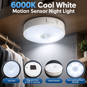 LED Motion Sensor Ceiling Light 6000K Cool <b>White</b> PIR Sensor Flush Mount Ceiling Lamp for Hallway Stairway Closet - Product Image 1