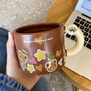 Tasse à café mignonne Kawaii Couple 350ml en céramique avec couvercle et paille en verre - Product Image 5