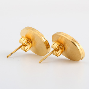 <b>Stud</b> <b>Earrings</b> Gold 16mm Round Geometric Shell Inlaid Stainless Steel Fashion Jewelry - Product Image 2