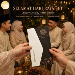 Juego de Tarjetas de Felicitación Personalizadas para Eid Al Fitr Hari Raya, Impresión en Dorado Rosa con Sobres para Dinero <span class=keywords><strong>Duit</strong></span> Raya, Tarjeta de Regalo para el Festival Musulmán - Product Image 4