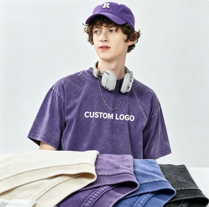 เสื้อยืดคอกลมโอเวอร์ไซส์ผู้ชายผ้าฝ้าย 100% หนัก 250GSM พิมพ์ลายพัฟฟ์ สไตล์วินเทจฟอกสี  รับผลิตตามสั่งขายส่ง - Product Image 1