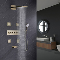 Ensemble de douche moderne en cuivre brossé à température constante, avec pommeau de pluie, pour installation murale encastrée, idéal pour les hôtels et la maison