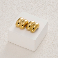 Liliflor Unique 18K Chapado en oro Acero inoxidable Vintage Doble capa Hollow Stud Ear Hipoalergénico Pendientes lisos E251812