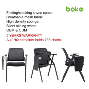 Silla de entrenamiento plegable de malla personalizada con bloc de notas, tableta de mesa para la escuela, sala de conferencias, estudio, personal de oficina - Product Image 3