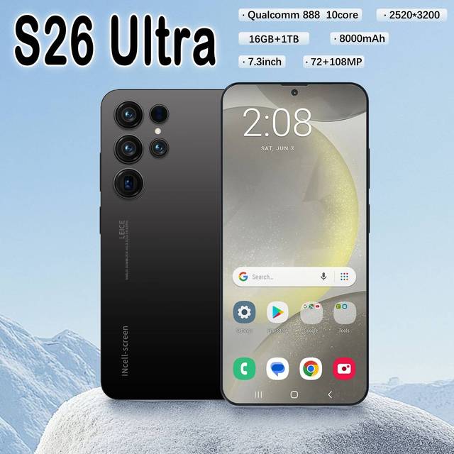 2026 New S26 Ultra 5G Smartphone Original 7.3 Inch 16GB+1TB 108MP HD Beauty Camera Unlocked Dual Card Android 15 Mobilephone
