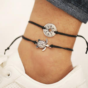 Bijoux de <span class=keywords><strong>pied</strong></span> tendance en alliage, bracelet de cheville pour enfants, femmes et filles, perles, boussole, bracelet pour bébé, tortue, bracelet de cheville à double couche - Product Image 5