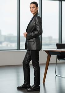 Chaqueta de Cuero Vintage de Moda para Mujer, Estilo Informal, Largo Medio, Chaqueta de Cuero Negra de Gran Tamaño, <span class=keywords><strong>Blazer</strong></span> de Tela PU - Product Image 2