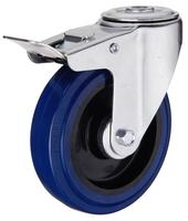 Roulettes industrielles robustes de style européen, en caoutchouc bleu élastique, avec trou de fixation, frein pivotant, 5 pouces