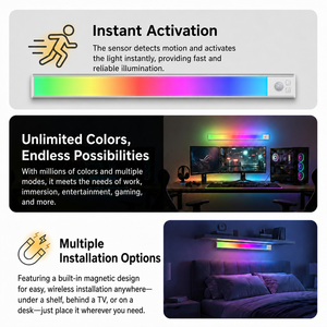 Rechargeable RGB <b>LED</b> Wall Lamp Cabinet Lamp Magnetic Mount <b>Motion</b> <b>Sensor</b> Color Changing Night <b>Light</b> for Bedroom CabinetStaircase - Product Image 4