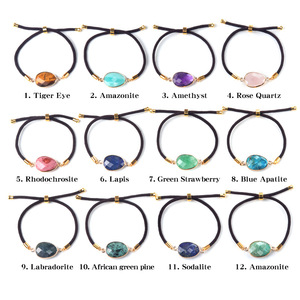 Summer Collection Double Side Faceted Natural Stone Oval <strong>Gold</strong> Charm Adjustable Handmade <strong>Bracelet</strong> for <strong>Kids</strong> Girl Woman and Man - Product Image 6