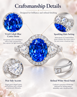 Bague en spinelle bleue cobalt cultivée en laboratoire, bague halo en platine PT950, bijoux fins personnalisés, OEM ODM, vente en gros