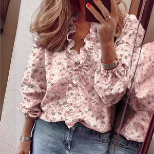 Blusa de <span class=keywords><strong>Mujer</strong></span> con Mangas Farol Elásticas y Volantes, Estilo Casual Primavera/Verano 2026 para <span class=keywords><strong>Wish</strong></span> y eBay - Product Image 4