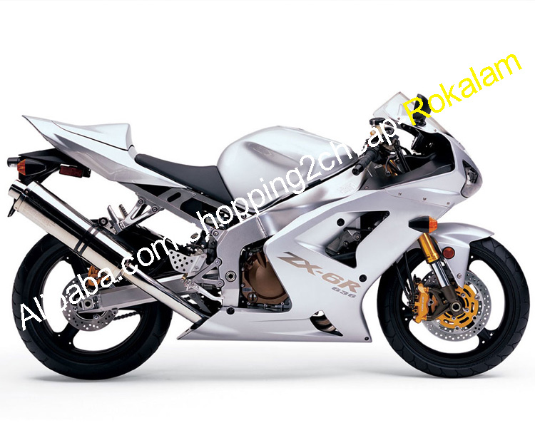 Hadiah untuk Kawasaki ZX6R 2003 2004 ZX 6R 03 04 ZX-6R Olahraga Sepeda ABS Body Silver Sepeda Motor Fairings Kit