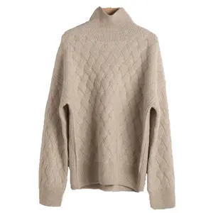 Women Wool Pullover Knitted Cable Organic Wool high neck Solid Sweater