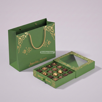 Caja de Regalo de Chocolate de Lujo con Tapa y Base de Cartón Premium para Decoración de Ramadán, con Ventana Transparente, Estilo Dubái
