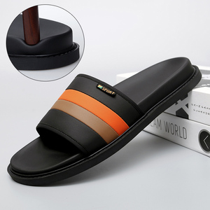 Striped PU <b>Slide</b> Sandals Open Toe Anti-Slippery EVA Outsole Summer Sporty Slippers - Product Image 4