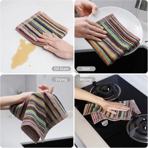 ผ้าเช็ดจานครัว 100% ผ้าฝ้าย ซึมซับน้ำได้ดี ขนาด 25*25 และ 30*30 ซม. ผ้าทำความสะอาดลายทางหลากสีสัน - Product Image 5