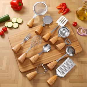 Premium Acacia Wood Handle Stainless Steel Vegetable Peeler | <b>Mini</b> Fruit <b>Grater</b> Kitchen Tool Set - Product Image 1