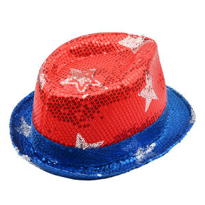 Sombrero Fedora patriótico de lentejuelas, <span class=keywords><strong>luz</strong></span> <span class=keywords><strong>Led</strong></span>, rojo, blanco y azul, recuerdo de fiesta del 4 de julio - Product Image 6