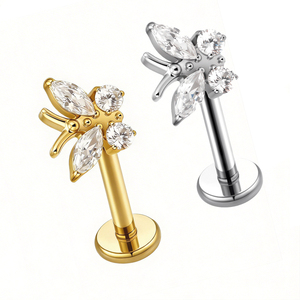 Pendientes Colgantes de Zirconia Personalizados, Hipoalergénicos, de <span class=keywords><strong>Titanio</strong></span>, para Cartílago, Labret, Tragus, Joyería para <span class=keywords><strong>Piercing</strong></span>, Oro de 24K, para Boda - Product Image 1
