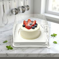 Boîte à gâteau au fromage individuelle carrée transparente de qualité alimentaire avec fourchette en plastique intégrée et fond antidérapant en grille PET