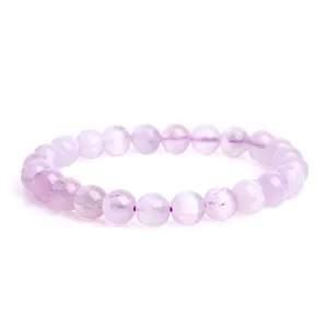 Wholesale natural crystal brushed purple spodumene single circle bead bracelet ice seed translucent lavender lavender bracelet