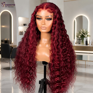 Parrucca Frontale in Pizzo Trasparente HD 13x6 con Onde Acquatiche, <span class=keywords><strong>Capelli</strong></span> Umani Vergini Grezzi 99J <span class=keywords><strong>Borgogna</strong></span>, Pre-Plucked, Senza Colla, per Donne Nere - Vendita all'Ingrosso - Product Image 1
