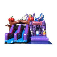 Structure gonflable commerciale personnalisée en PVC couleur 0,55 mm avec toboggan, château sauteur, thème Halloween, installation facile, certifiée CE