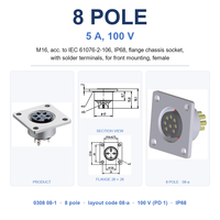 Soket Konektor Penerbangan M16 8 Kutub IP68 Tahan Air Terminal Solder Pemasangan di Chassis 5A 100V 0308 08-1 (layout 08-a) Konektor Bulat