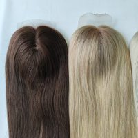 Rambut Asli Manusia Virgin Remy Silk Base Lace PU Topper, Hairpiece Jepit, Kulit Kepala Alami untuk Wanita, Rambut Menipis, Grosir