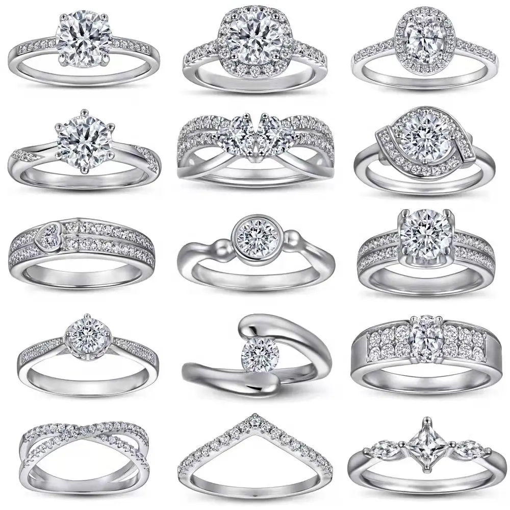 1 nhẫn cưới rhodi mạ đồ trang sức phụ nữ không bị xỉn màu ngón tay engagement Ring 925 Sterling Silver