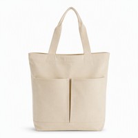 Sac fourre-tout vertical en toile naturelle avec doubles poches avant, sac de courses robuste en coton pour une organisation quotidienne optimisée