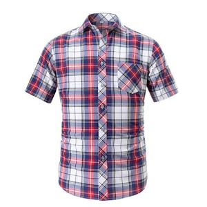 Chemise décontractée pour homme à manches courtes d'été à carreaux <span class=keywords><strong>avec</strong></span> boutons-pression perlés et une poche avant - Product Image 1
