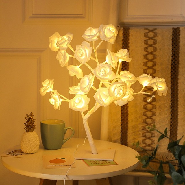LED Night Light Small Tree Lamp Rose Flower Cherry Blossom Colorful Atmosphere Bedroom Room Decoration IP44 Internet Christmas