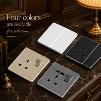 Plaque murale de luxe en verre trempé or champagne, prise britannique standard 13A, USB Type-C, interrupteur double pôle CA 4 industriels