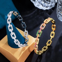 Bijoux fantaisie, bracelet en chaîne cubaine avec cristaux de zircone cubique colorés pour femmes, accessoire pour mariage et soirée