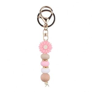 Petit porte-clés écologique DIY en forme de marguerite avec perles en silicone, bracelet de sac et porte-clés - Product Image 3