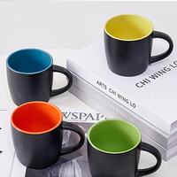 Tasse à thé en grès de 12 oz avec intérieur orange, logo personnalisé imprimé, mug à café en céramique noir mat bicolore pour cadeau d'entreprise