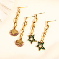 Nouvelles boucles d'oreilles de fête en acier inoxydable doré, longues boucles d'oreilles à maillons trombone, boucles d'oreilles pendantes en forme d'étoile de mer incrustées de diamants