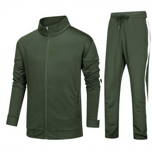 Men's Plus Size Printed Solid Color Tracksuit Set Full Zipper Hooded Breathable Polyester Casual Winter Wear with Side Pockets - Product Image 1